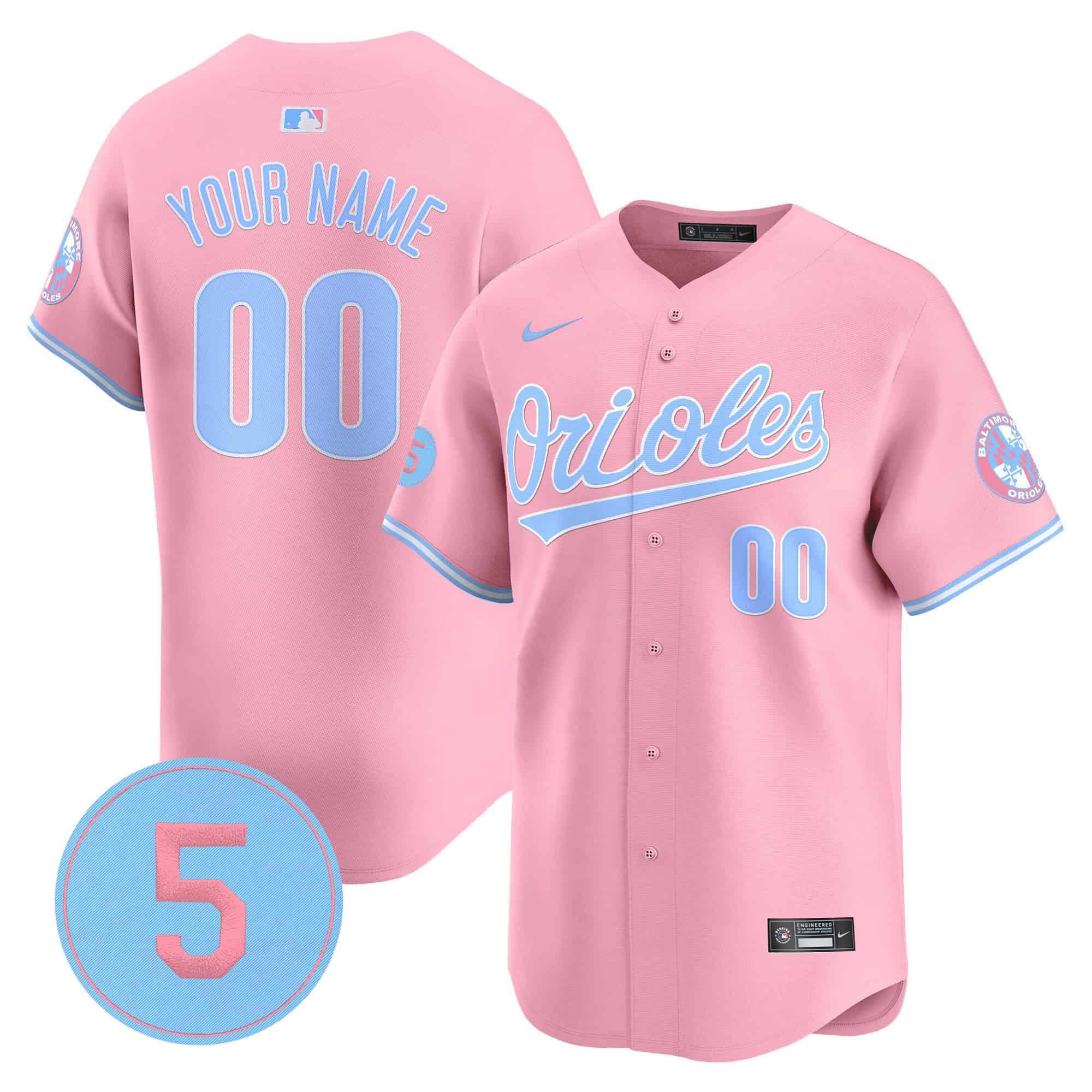 Men Baltimore Orioles Pink 2024 Nike Bubblegum Robinson Patch Vapor Premier Limited Custom MLB Jersey